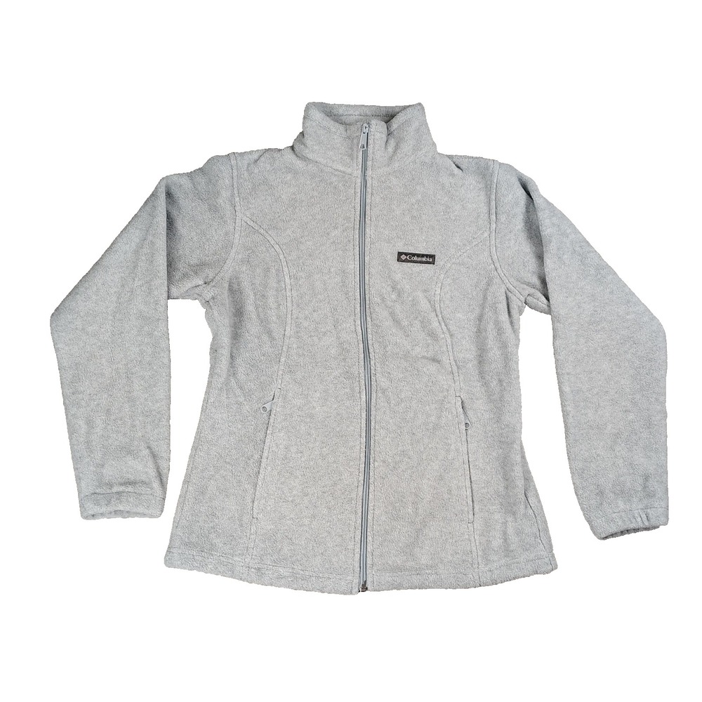 Columbia Women's Small Benton Springs Full Zip Fleece Jacket Gray Stand Collar